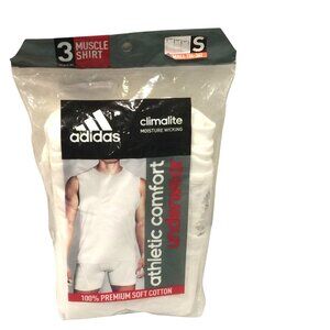 adidas Men's Small 34-36 Athletic Comfort White Muscle Shirt Set of 3 Premium Co